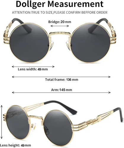 Miniatura 6 de Dollger Gafas de sol redondas Steampunk con marco de metal