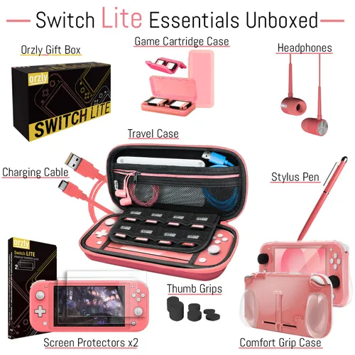 Miniatura 3 de Orzly Accessories Bundle Compatible for use with Nintendo Switch Lite - Protective Case & Screen Protector, USB Cable, Games Holder, Grip Case, Coral
