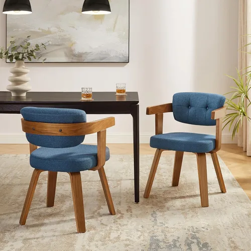 Miniatura 13 de Art Leon Silla de oficina sin ruedas, moderna de mediados de siglo, silla de escritorio tapizada de tela sin ruedas, silla con brazo decorativo