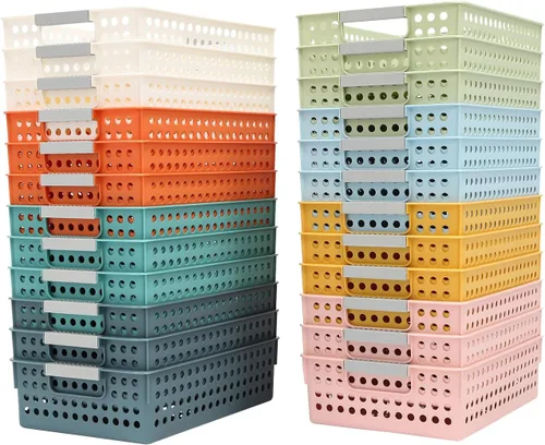 24 cestas de almacenamiento para el aula, bandejas de lápices de colores, cestas organizadoras para aula, cestas de almacenamiento de juguetes de