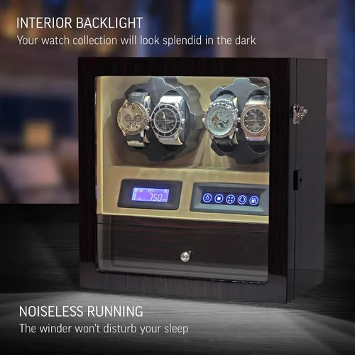 Miniatura 3 de Enrollador de 4 relojes con espacio de almacenamiento de 5 relojes, pantalla LCD, control táctil y luz