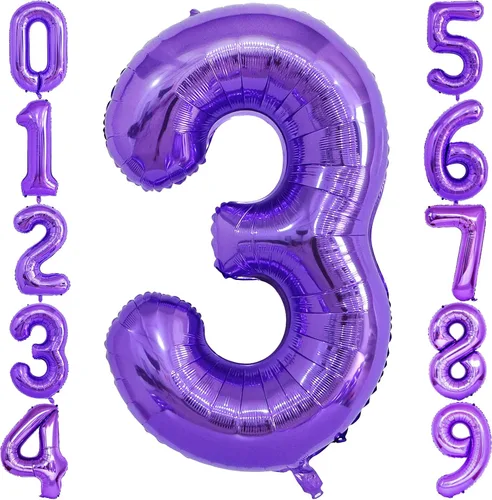 Globo morado de 40 pulgadas con el número 3, globos de helio de Mylar de gran tamaño para fiesta de cumpleaños, boda, aniversario, despedida de