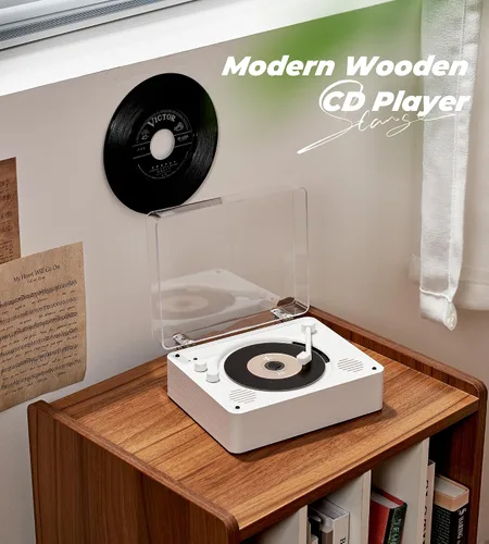 Miniatura 2 de Vangoa Reproductor de CD para el hogar pequeño con altavoces de alta fidelidad, reproductor de CD recargable portátil doble conector de auriculares