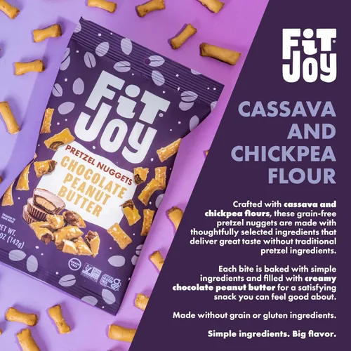 Miniatura 4 de FitJoy Nuggets de pretzel rellenos de mantequilla de maní con chocolate, sin cereales, lácteos y gluten, crujientes con mantequilla de maní cremosa