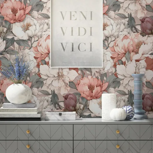 Miniatura 4 de Papel Tapiz Floral Vintage de Peonías Rosa Soñador/Blanco Despegar y Pegar Papel de Contacto Fácil de Despegar Papel Adhesivo Adherible para Pared