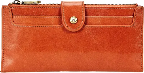 HOBO Dunn - Cartera para mujer, forro de poliéster con cierre a presión, ranuras para tarjetas y ranuras transparentes para identificación, Ambar,
