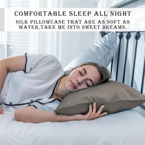 Miniatura 6 de Funda de almohada de seda para cabello y piel, suave, transpirable y sedosa, juego de fundas de almohada 100% tamaño estándar de 2 piezas, fundas
