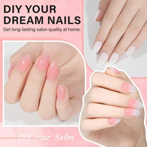 Miniatura 3 de AILLSA Kit de uñas almendra con lámpara UV, 240 piezas de puntas de uñas cortas de gel y kit de pegamento en gel con pegamento de uñas 2 en 1, capa