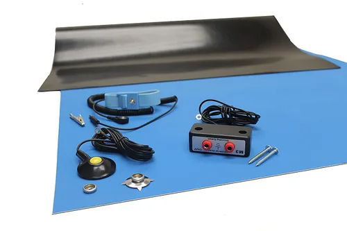 ESD Mat Kit - Tapete de mesa antiestático - Tapete de soldadura resistente al calor - con una correa para la muñeca, cable de conexión a tierra y