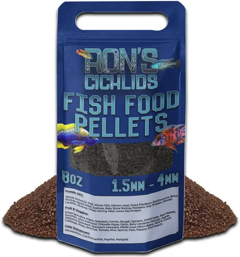 RON'S CICHLIDS Pellets de comida para peces cíclidos africanos para adultos, hechos en Estados Unidos, pellets y palitos de cíclidos de hundimiento