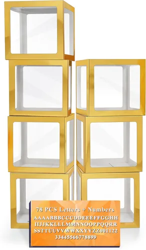 Miniatura 8 de Cajas de globos transparentes de color blanco, cajas de bebé transparentes con 78 letras para nombre personalizado, bloques de cajas de globos