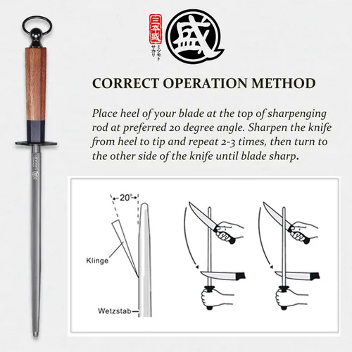 Miniatura 5 de MITSUMOTO SAKARI Varilla de Acero para Afilar de 10 Pulgadas - Varilla Redonda para Afilar Cuchillos, Acero de Alto Carbono Recubierto de Diamante