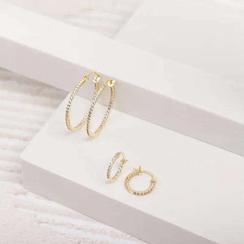 Miniatura 4 de PAVOI 14K Gold Plated 925 Sterling Silver Post Cubic Zirconia Hoop Earrings 3015mm