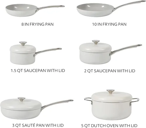 Miniatura 3 de Sur La Table Esenciales de Cocina Potluck Porch Juego de 10 piezas de utensilios de cocina de cerámica sin PFA, interior antiadherente, aluminio