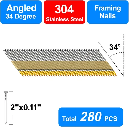 Miniatura 3 de Clavos de 34 a 30 grados para enmarcar clavos de acero inoxidable 304 con cabeza en D para clavadora de enmarcar de 30 a 34 grados (2 a 280 piezas)