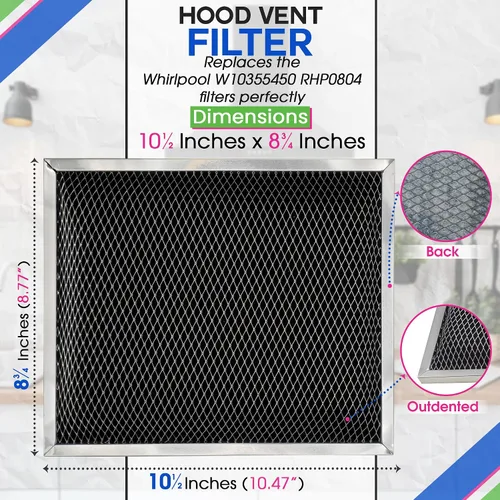 Miniatura 3 de Filtro de campana extractora de repuesto para campana extractora de 8.78 x 10.48 pulgadas W10355450, filtro de carbón para extractor, filtros