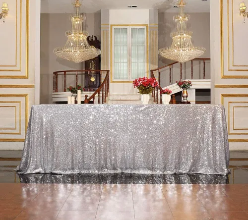 Miniatura 38 de SquarePie Mantel de lentejuelas de 60 x 102 pulgadas, azul bebé brillante, mantel de mesa para bodas y fiestas