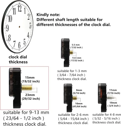 Miniatura 4 de TIKROUND Youngtown12888 - Reloj con eje de 0.906 in con 2 manecillas de pala para adaptarse a diales de hasta 15.7 pulgadas de diámetro.