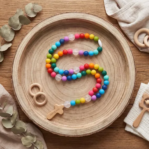 Miniatura 7 de Misdary Rosario de Bebé Regalo de Bautismo de Silicona Dios Bendiga a los Niños Primer Rosario con Cruz Suministros para Fiesta de Bautismo del 1er