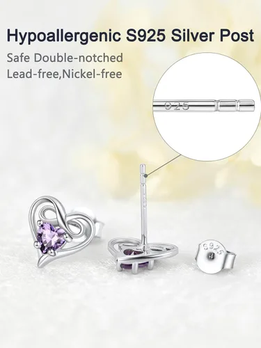 Miniatura 4 de SILVERCUTE Aretes de corazón infinito con piedra natal para mujer, plata de ley 925, joyería de moda, regalo de San Valentín, aniversario