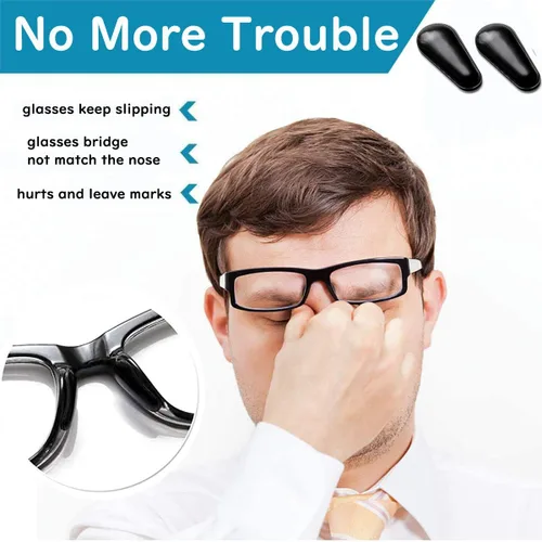 Miniatura 2 de 12 pares de almohadillas adhesivas para la nariz, forma de gota de agua, silicona suave antideslizante, almohadillas adhesivas para la nariz, Negro