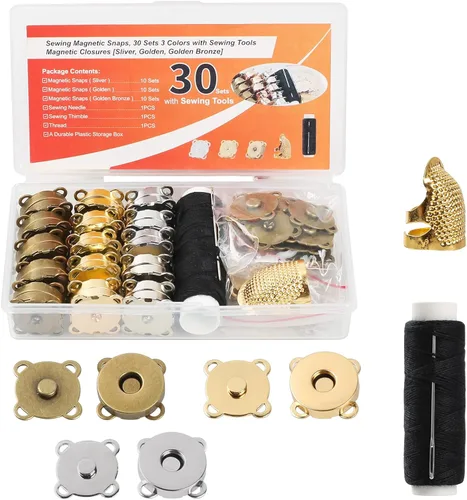 Miniatura 8 de 30 juegos de broches magnéticos con accesorios de costura (dedal de hilo de aguja) – Monederos magnéticos cierres de botones para coser