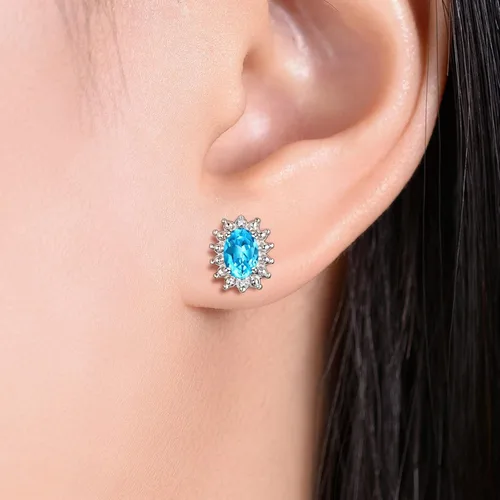 Miniatura 36 de Rylos Aretes tipo dormilona de plata de ley 925, ovalados y diamantes de 0.236 x 0.157 pulgadas, exquisitas joyas de piedra