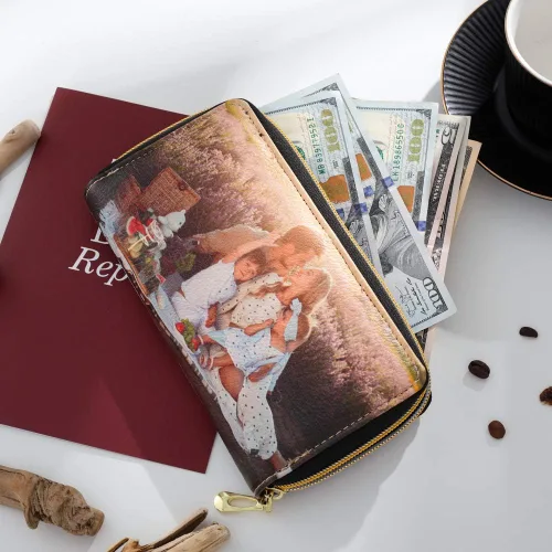 Miniatura 6 de Loveje - Billeteras personalizadas para mujer, de piel sintética, con grabadas fotográficas, triple pliegue, tarjeta de crédito, cartera larga