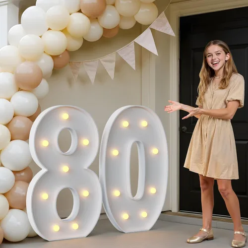 Miniatura 40 de IMPRSV Letras de mosaico iluminadas de marquesina, 4 pies para globos y fiestas, decoración de kit de arco