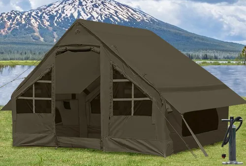 Miniatura 10 de Tiendas de campaña inflables para acampar con gato de estufa, 2/4/6/8 personas, fácil instalación, tiendas de campaña inflables para 4 estaciones