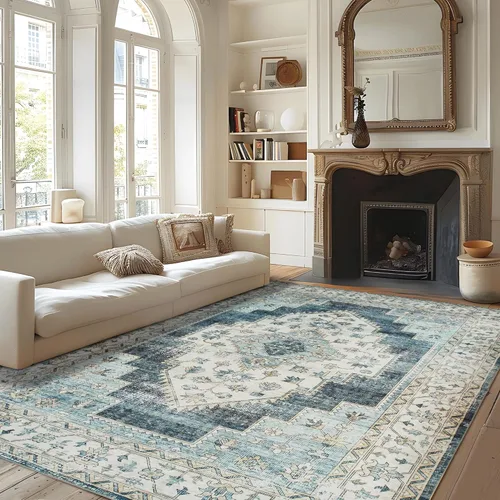 Miniatura 82 de Syalife 6x9 Alfombra Lavable para Área, Ultra Suave Antideslizante, Pila Baja, Alfombra Vintage Resistente a Manchas para Sala de Estar, Alfombra