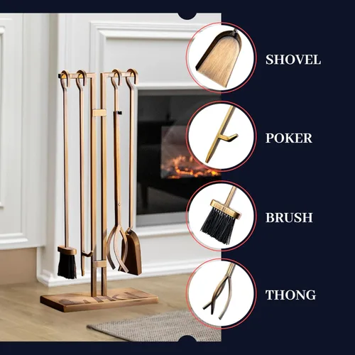 Miniatura 5 de 2WAYZ Juego de herramientas para chimenea – 5 piezas de asas clásicas sin perilla – Herramientas modernas para chimenea y accesorios para hogueras
