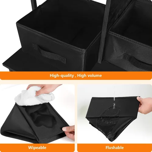 Miniatura 7 de Dwanton Caja de arena con 2 estantes de almacenamiento y 2 cajones, caja de arena oculta 2 en 1 para gatos con estante, entrada reversible, cajones
