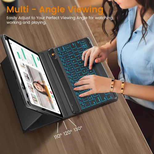 Miniatura 6 de OYEEICE Funda de teclado para iPad 6ª/5ª generación de 9.7 pulgadas, teclado inalámbrico desmontable retroiluminado de 7 colores, cubierta magnética