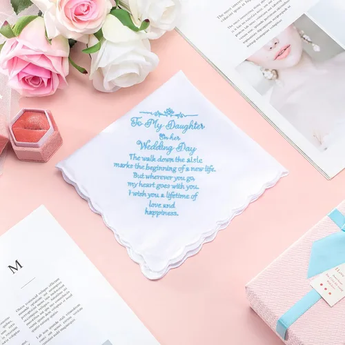 Miniatura 5 de Tegeme Pañuelo de novia pañuelo de boda para hija, regalo de boda, recuerdo Hankie y ángel azul novia pañuelo