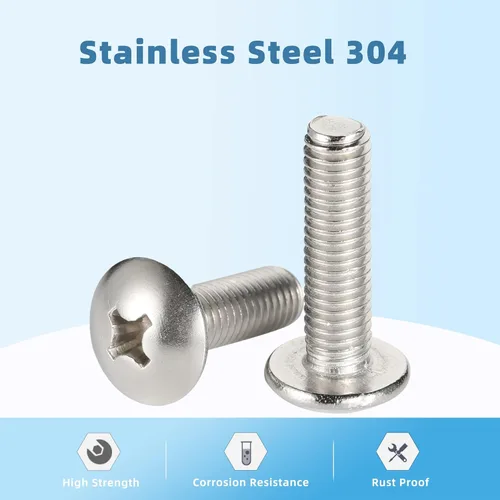 Miniatura 4 de Tornillos de máquina con cabeza de truss #6-32 x 1/4", acero inoxidable 304 18-8, acabado brillante, rosca completa, 100 unidades plateado