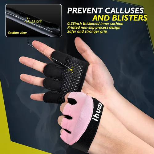 Miniatura 3 de ihuan Nuevos guantes de entrenamiento de gimnasio para levantamiento de pesas para hombres y mujeres, ideales para levantamiento de pesas, Rosa