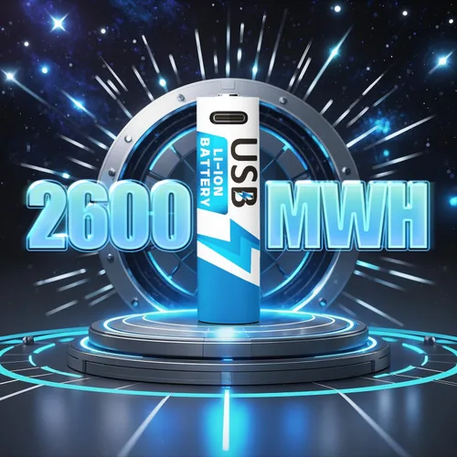 Miniatura 2 de Paquete de 4 baterías recargables de litio AA, carga rápida USB-C de alta capacidad de 1.5 V 2600 mWh, baterías de litio con cable de carga tipo C