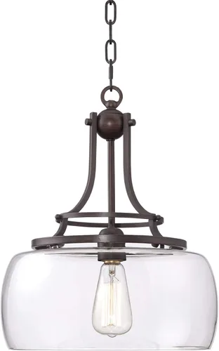Miniatura 2 de Franklin Iron Works Lámpara Colgante de Bronce - Charleston Bronce, Cristal Transparente, Pequeña Lámpara Colgante de Estilo Rústico para Islas