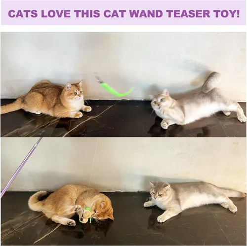 Miniatura 4 de Juguetes para gatos de interior, paquete de 11 varitas interactivas para gatos, 2 varitas retráctiles para gatos y 7 recambios de gusanos, juguetes