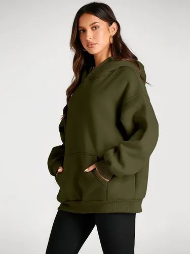 Miniatura 93 de Trendy Queen - Sudaderas extragrandes con capucha para mujer, suéteres de manga larga, sin botones, de vellón, de otoño, ropa de invierno