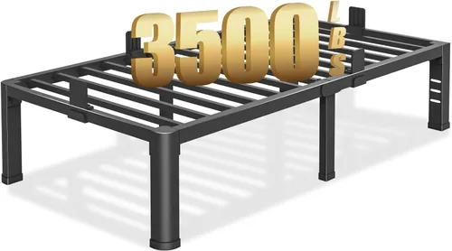 Miniatura 12 de Marco de cama de tamaño matrimonial con patas de esquinas redondas y agujeros para cabecero con tope para colchón de 14 pulgadas, plataforma