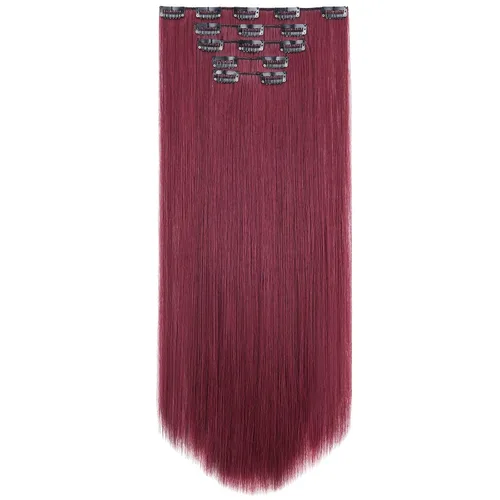 Miniatura 53 de Extensiones de cabello negro lacio, 2 juegos de extensiones de cabello con clip para mujeres, Halloween, 5 piezas de 22 pulgadas, piezas de cabello