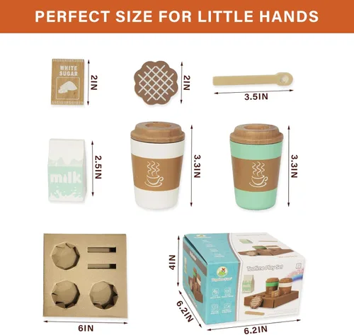 Miniatura 6 de WOODENFUN Juguetes de simulación de taza de café, accesorios de cocina de madera para jugar, comida falsa para jugar para la cocina de los niños