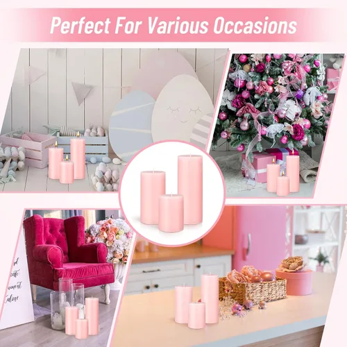 Miniatura 7 de Sumind Juego de 12 velas de pilar a granel de 3 x 4 pulgadas, 6 pulgadas, 8 pulgadas, sin goteo, sin perfume, velas largas y limpias para bodas, Rosa