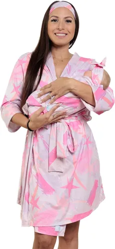 MOMMY O CLOCK Bata de maternidad y manta para bebé, bata de seda de leche a juego y envoltura de envoltura para mamá y bebé
