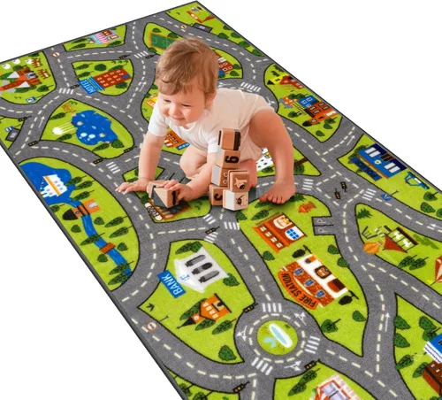 Miniatura 9 de STARUIA Alfombra de juego para niños, 60 x 32 pulgadas, ultra antideslizante, alfombra educativa para niños, alfombra de coche lavable