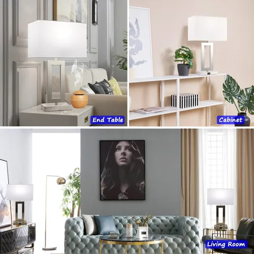 Miniatura 5 de Juego de 2 lámparas de mesa con control táctil con USB doble, regulable de 3 vías para dormitorio, sala de estar, oficina, bombillas LED incluidas