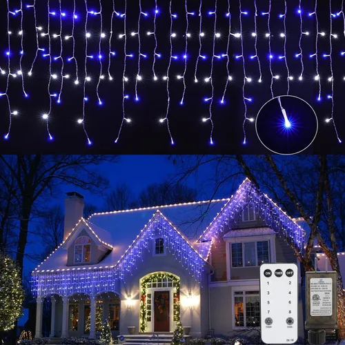 Miniatura 15 de Luces de Navidad de carámbano para exteriores, 40 pies, 432 LED, impermeables, para exteriores, 8 modos de iluminación, con control remoto