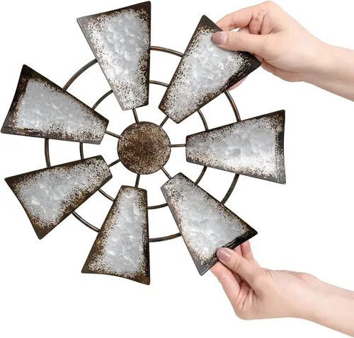 Miniatura 8 de Mkono Decoración de Pared Estilo Granja Letrero de Madera para el Hogar con Molino de Viento de Metal para Letras Colgantes Rústicas Letreros